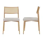 Set 2 scaune dining Jördfjok bej, tapițate, cu spătar efect ratan