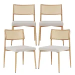 Set 4 scaune dining bej cu spătar aspect ratan și șezut tapițat