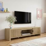 Comodă TV Lukkodso 150x40x40 cm, aspect stejar mediu, [en.casa]