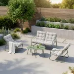 Set mobilier de grădină Kivanta 5 piese, verde deschis, cu perne