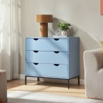 Comodă albastră Colwyn 78x80x40 cm cu 3 sertare, stil modern