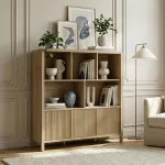 Comodă living Lukkodso 98x102x30 cm, stejar deschis, cu uși push-to-open