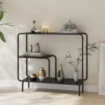 Consola hol din metal negru mat cu rafturi, 92x33x82 cm, Færder