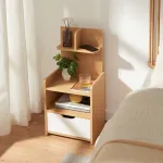 Noptieră cu raft și sertar 75x35x30 cm, aspect stejar și alb