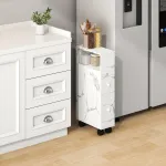 Dulap îngust cu roți pentru nișe Broreynna 66x15x33 cm, alb marmorat