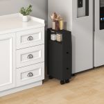 Dulap îngust cu roți Broreynna pentru baie și bucătărie, 66x15x33 cm, negru