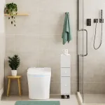 Dulap îngust cu roți pentru baie sau bucătărie Broreynna, alb, 66x15x33 cm