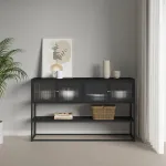 Bufet sideboard Säkylä cu 4 uși din sticlă, 150x38x90 cm, negru