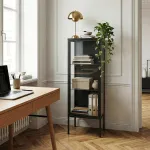 Vitrină metalică neagră cu ușă din sticlă și 3 rafturi Borshavisa