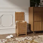 Cos de rufe din bambus 64 L Jystiand, cu capac si sac detasabil