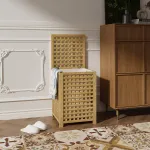 Cos de rufe din bambus Jystiand 79 L cu capac si sac detasabil