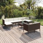 Set mobilier de grădină cu perne, 10 piese, maro, poliratan GartenMobel Dekor