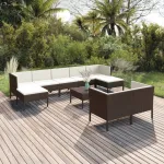Set mobilier de grădină cu perne, 10 piese, maro, poliratan GartenMobel Dekor