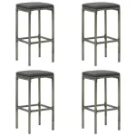 Scaune de bar cu perne, 4 buc., gri, poliratan GartenMobel Dekor