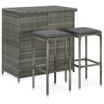 Set mobilier de bar, 3 piese, gri, poliratan GartenMobel Dekor