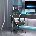 Scaun de gaming cu suport picioare, negru și alb, textil GartenMobel Dekor