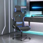 Scaun de gaming cu suport picioare, negru și albastru, textil GartenMobel Dekor