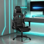 Scaun de gaming cu suport picioare, negru/gri, piele ecologică GartenMobel Dekor