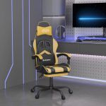 Scaun de gaming cu suport picioare negru/auriu, piele ecologică GartenMobel Dekor