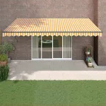 Copertină retractabilă automată, galben și alb, 5x3 m GartenMobel Dekor