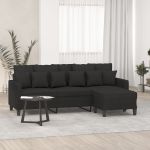 Canapea cu 3 locuri cu taburet, negru, 180 cm, material textil GartenMobel Dekor