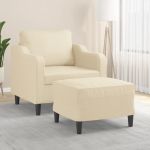 Fotoliu canapea cu taburet, crem, 60 cm, material textil GartenMobel Dekor