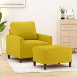Fotoliu canapea cu taburet, galben, 60 cm, catifea GartenMobel Dekor