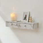 Wandregal Geeste 60x15x10 cm mit 2 Schubladen Marmoroptik, weiß [en.casa]