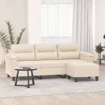 Canapea cu 3 locuri și taburet, bej, 180 cm, microfibră GartenMobel Dekor