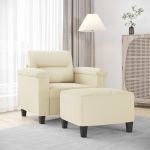 Fotoliu canapea cu taburet, crem, 60 cm, piele ecologică GartenMobel Dekor