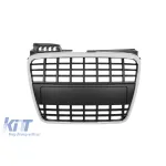 Grilă crom/neagră fără emblemă tip S-line potrivită pentru Audi A4 B7 sedan, break 2004-2007 fără găuri pentru senzori de parcare, pentru bara de protecție frontală S-line Performance AutoTuning