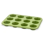 Tava pentru copt 12 briose ZASS Gourmet, antiaderenta, verde, 35x26,5 cm