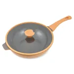 Tigaie wok din aluminiu turnat cu acoperire ceramică și capac, 30 cm, crem