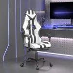 Scaun de gaming cu suport picioare, alb/negru, piele ecologică GartenMobel Dekor