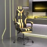 Scaun de gaming cu suport picioare negru/auriu, piele ecologică GartenMobel Dekor