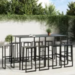Set bar de grădină 11 piese, negru, oțel vopsit electrostatic GartenMobel Dekor