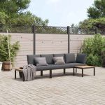 Set canapea de grădină, 3 piese, cu perne, negru, aluminiu GartenMobel Dekor