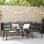 Set canapea de grădină cu perne, negru, oțel și textilenă GartenMobel Dekor