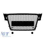 Grilă tip RS4 cu lac negru, potrivită pentru Audi A4 2007-2011 pentru modelul echipat cu bara de protecție frontală standard, fără bază pentru emblemă, cu deschideri pentru senzori de parcare Performance AutoTuning