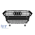 Grilă tip S4 crom/neagră potrivită pentru Audi A4 2011-2015 pentru modelul echipat cu bara de protecție frontală standard, cu bază pentru emblemă, cu deschideri pentru senzori de parcare Performance AutoTuning