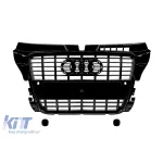 Grilaj lacuit negru tip S3 potrivit pentru Audi A3 2008-2011 pentru modelul echipat cu bara de protecție frontală standard, cu bază pentru emblemă, cu deschideri pentru senzori de parcare Performance AutoTuning