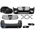 Un pachet de tip design 63 potrivit pentru Mercedes GLE W167 2019-2023, după 2024 cu grilă GT crom/negru și ieșiri de evacuare negre Performance AutoTuning