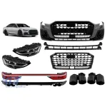 Kit de caroserie de tuning tip Horch potrivit pentru Audi A8 D5 2017-2022 la S8 D5PA după 2023 cu elemente negre Performance AutoTuning