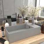 Chiuvetă de baie cu preaplin, gri deschis, ceramică GartenMobel Dekor