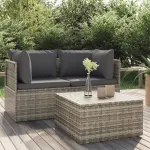 Set mobilier de grădină cu perne, 3 piese, gri, poliratan GartenMobel Dekor