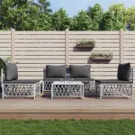 Set mobilier de grădină, 5 piese, cu perne, alb, oțel GartenMobel Dekor