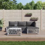 Set mobilier de grădină, 5 piese, cu perne, alb, oțel GartenMobel Dekor