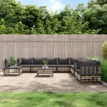 Set mobilier de grădină cu perne, 11 piese, antracit, poliratan GartenMobel Dekor
