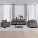 Set de canapele cu perne, 3 piese, gri, piele ecologică GartenMobel Dekor