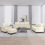 Set de canapele cu perne, 4 piese, crem, piele ecologică GartenMobel Dekor